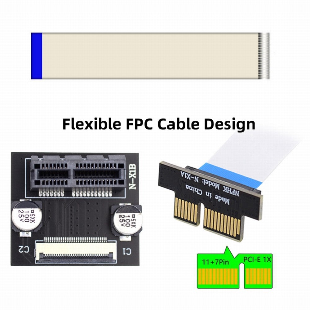 Low Profile PCI-E Express 1X Slot Riser Card Extender Extension Ribbon Flex Relocate Cable 10cm 90 Degree Angled EP-017