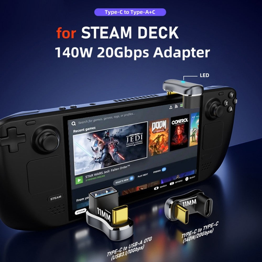 USB3.0 Type C Male to Female & OTG Power Data Adapter Opposite U Shape Back Angled Compatible with Steam Deck UC-154