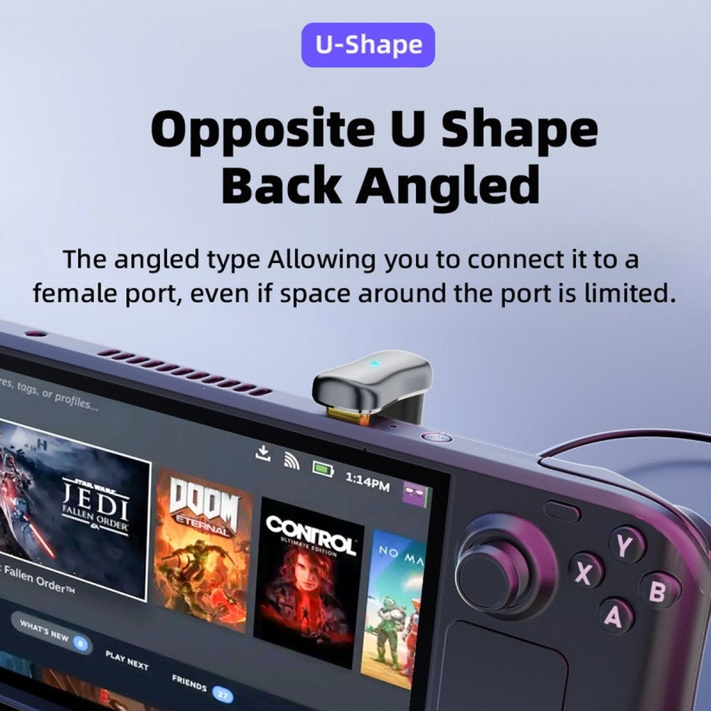 USB3.0 Type C Male to Female & OTG Power Data Adapter Opposite U Shape Back Angled Compatible with Steam Deck UC-154