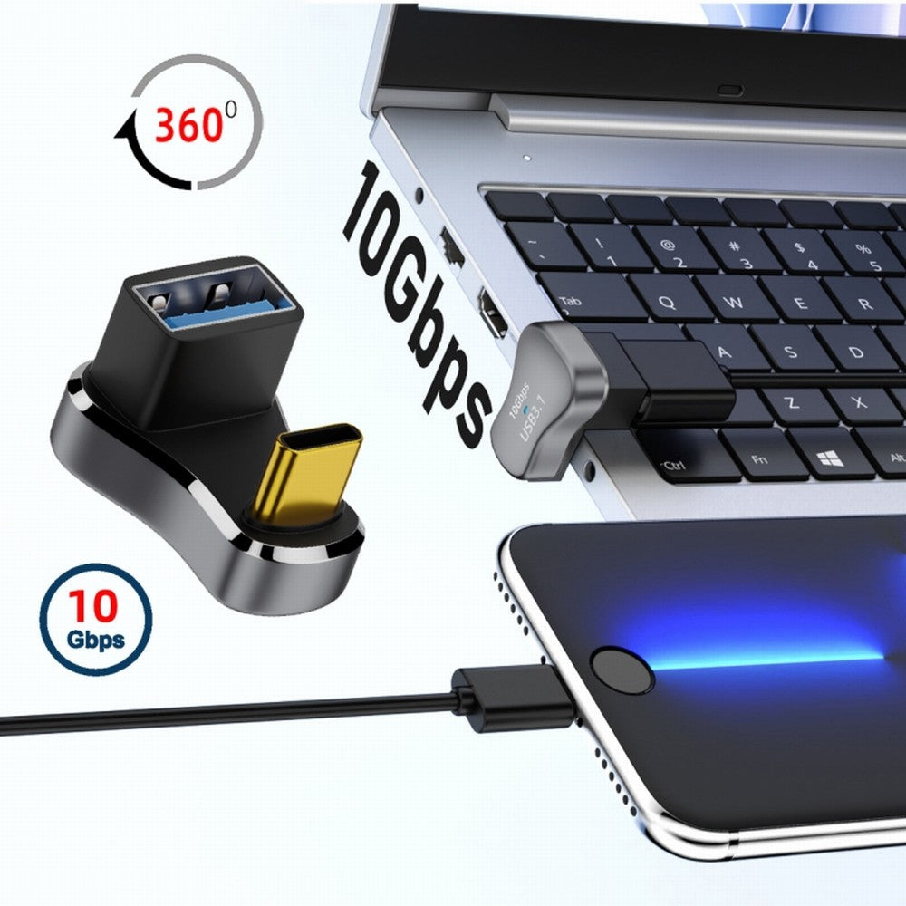 USB3.0 Type C Male to Female & OTG Power Data Adapter Opposite U Shape Back Angled Compatible with Steam Deck UC-154