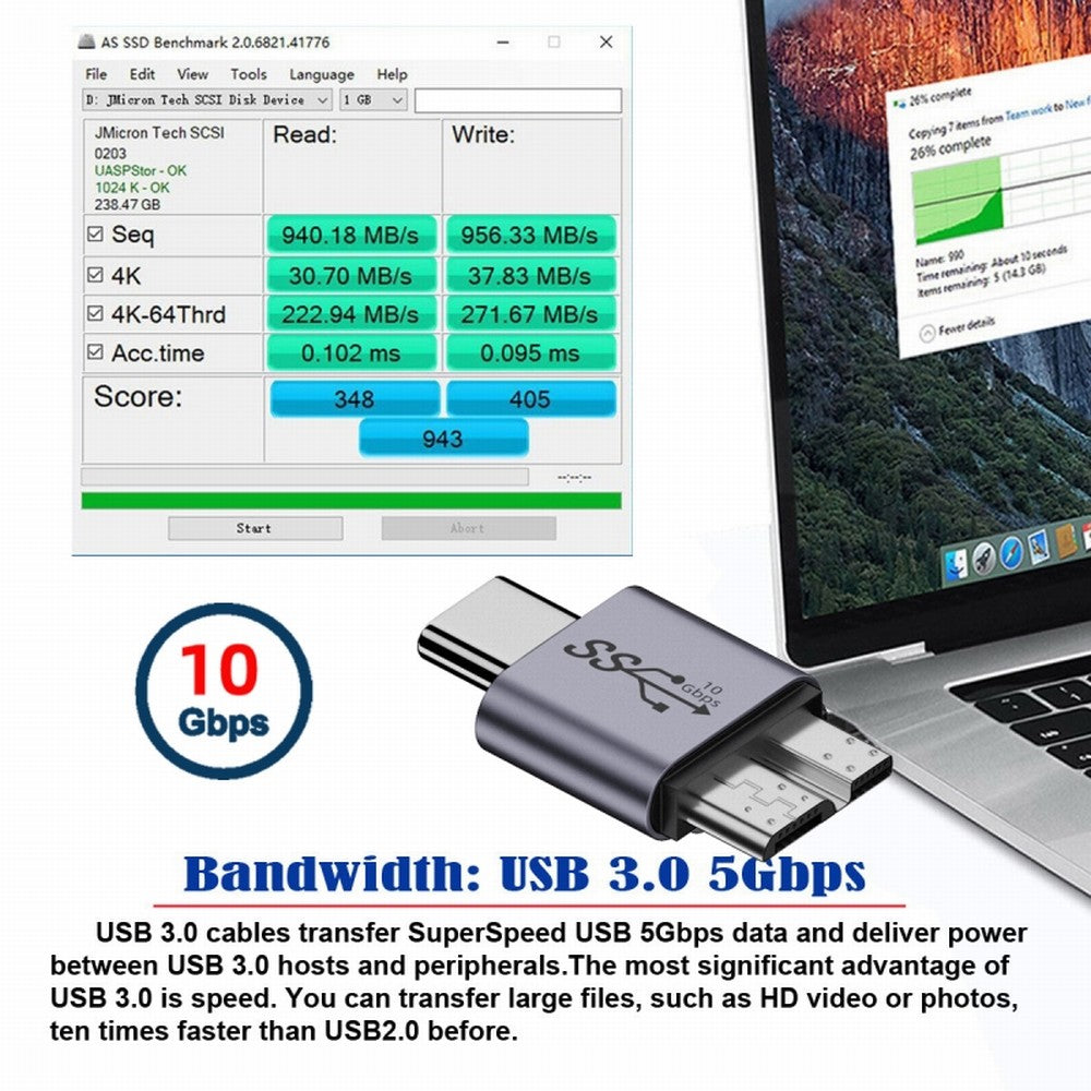 USB-C USB 3.1 Type C Male to Micro USB 3.0 Male Data Adapter 10Gbps Data Power for Laptop SSD Disk UC-082-MMCM