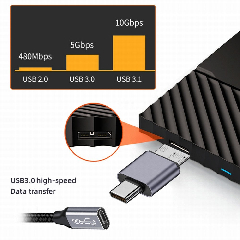 USB-C USB 3.1 Type C Male to Micro USB 3.0 Male Data Adapter 10Gbps Data Power for Laptop SSD Disk UC-082-MMCM