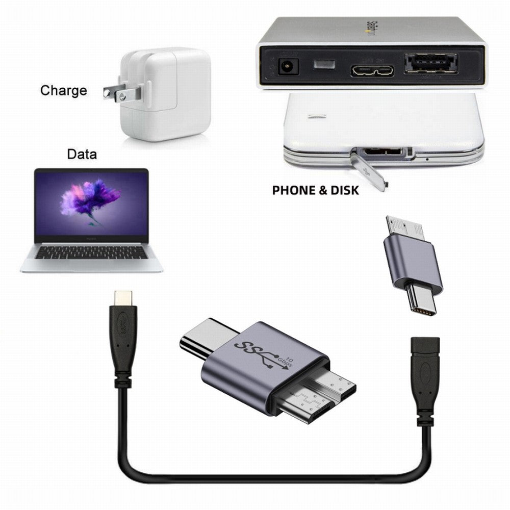 USB-C USB 3.1 Type C Male to Micro USB 3.0 Male Data Adapter 10Gbps Data Power for Laptop SSD Disk UC-082-MMCM