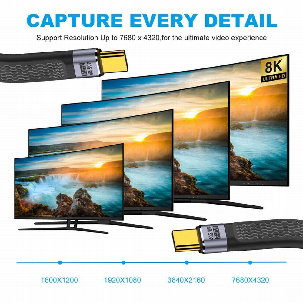 240W Type-C USB-C Male to Male USB4 40Gbps 100W 8K Flat Slim FPC Data Cable for Laptop Phone 13cm UC-002-0.13W