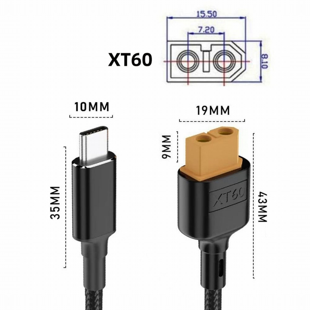 USB-C Charger Cord SC100 Protocol XT60 to Type-C Fast Charging Cable for RC Lipo Battery Quadcopter Multicopter Aeromodelling CC-PW-046