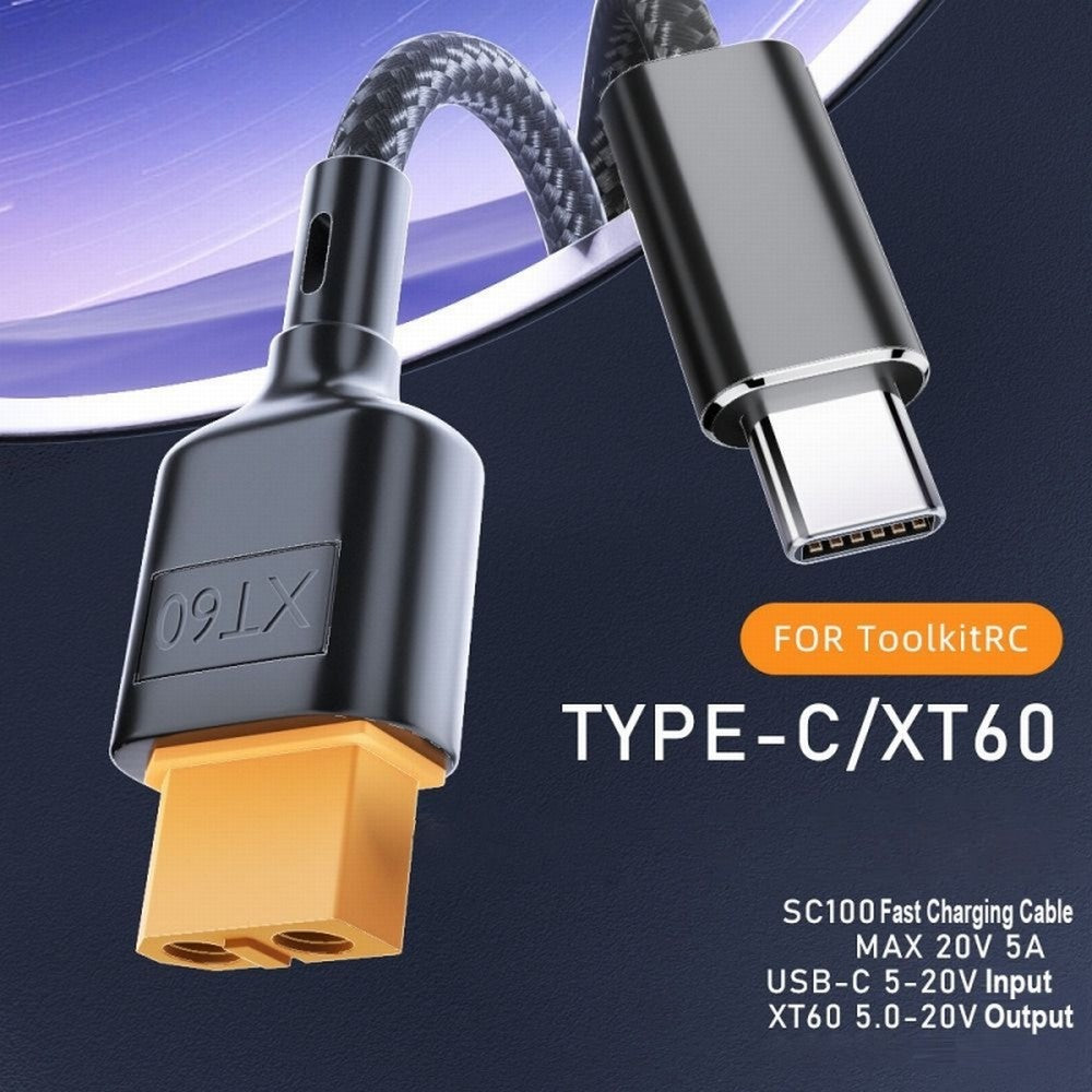 USB-C Charger Cord SC100 Protocol XT60 to Type-C Fast Charging Cable for RC Lipo Battery Quadcopter Multicopter Aeromodelling CC-PW-046
