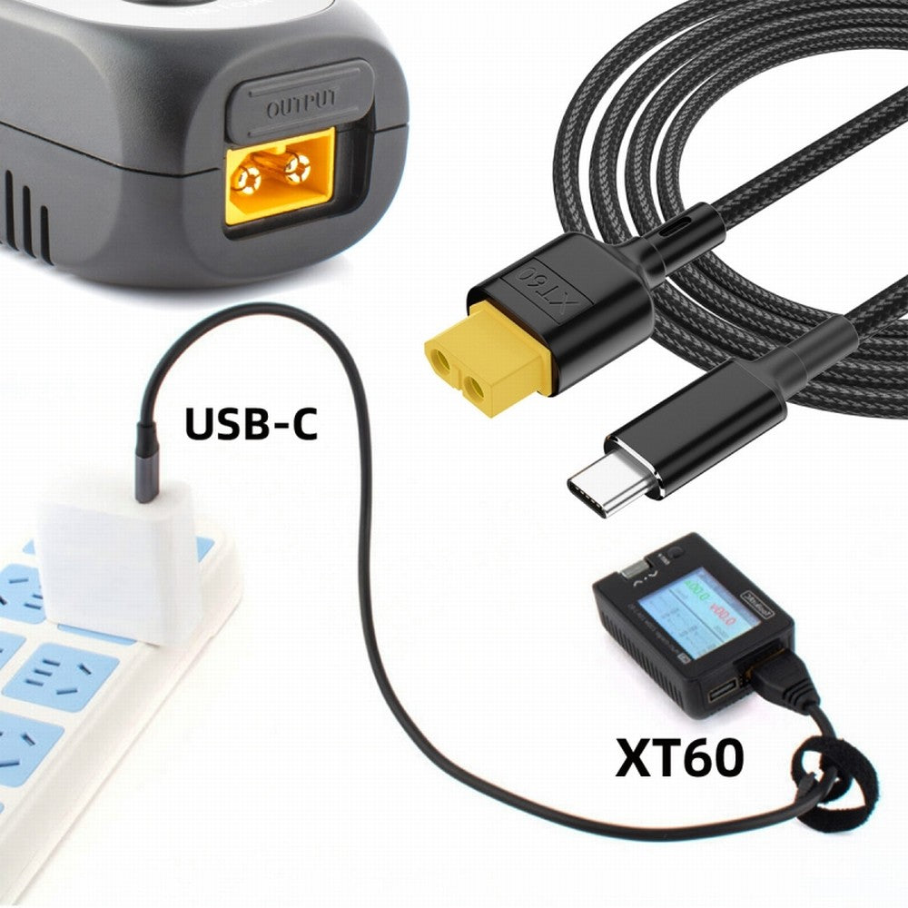 USB-C Charger Cord SC100 Protocol XT60 to Type-C Fast Charging Cable for RC Lipo Battery Quadcopter Multicopter Aeromodelling CC-PW-046