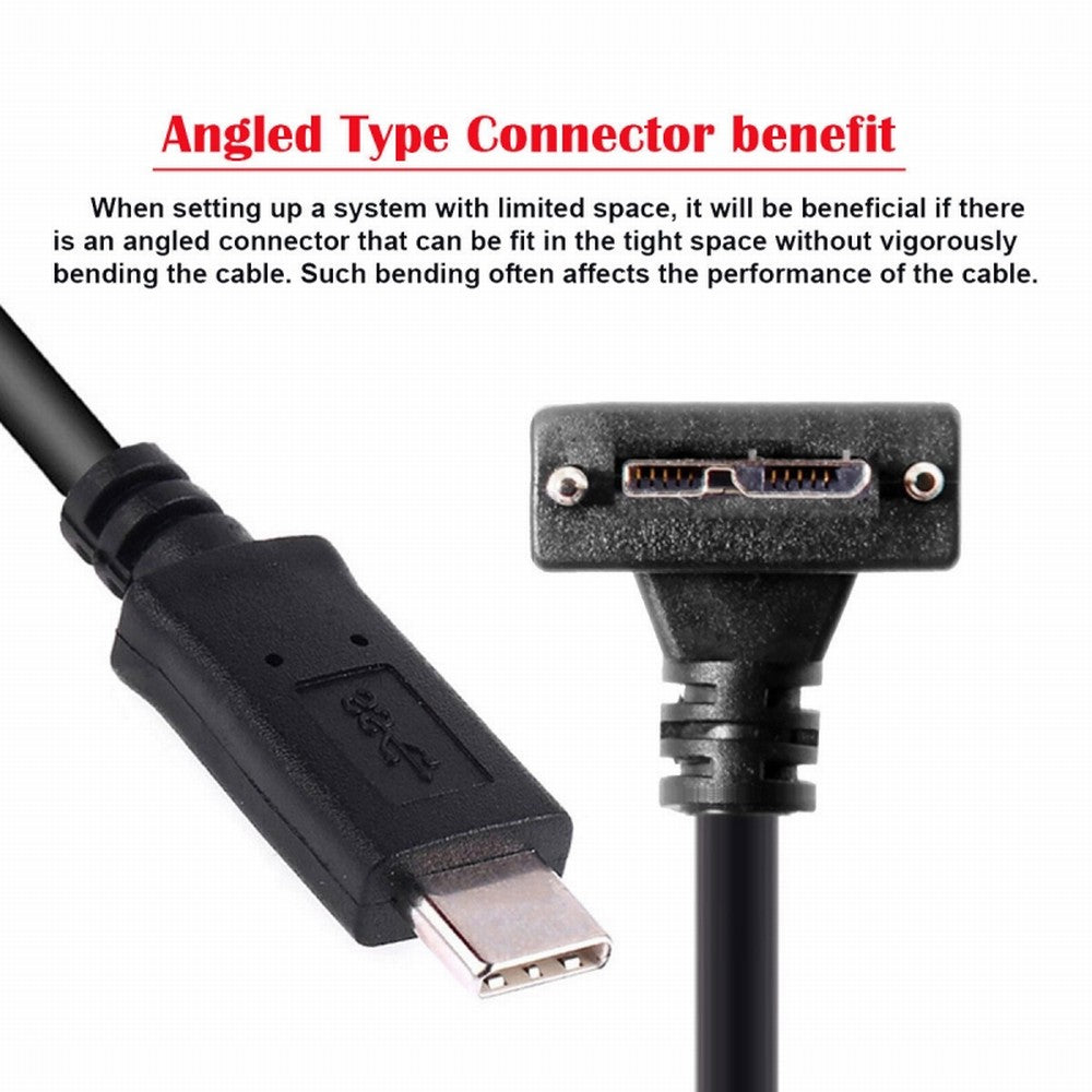 5Gbps USB-C Type-C Host to Micro USB3.0 Screw Mount 90 Degree Down Angled for Industrial Camera Storage UC-105-DN