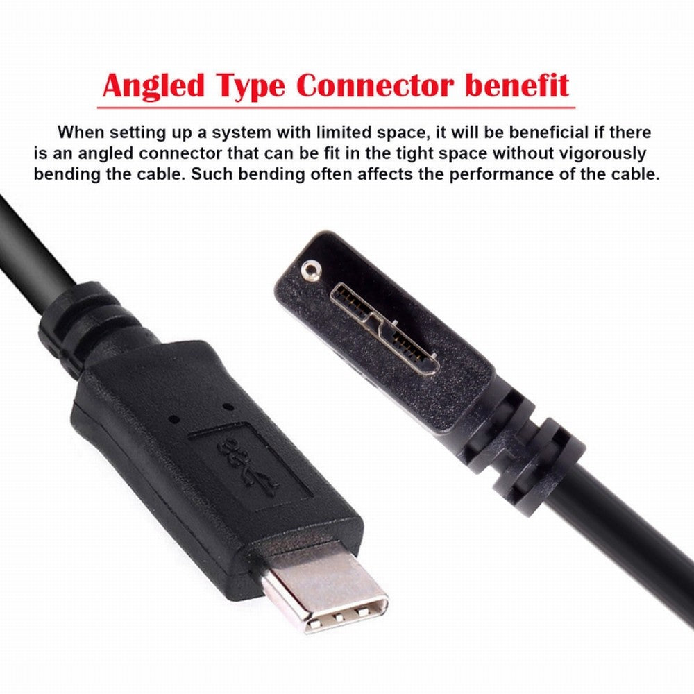 5Gbps USB-C Type-C Host to Micro USB3.0 Screw Mount 90 Degree Left Angled for Industrial Camera Storage UC-105-LE