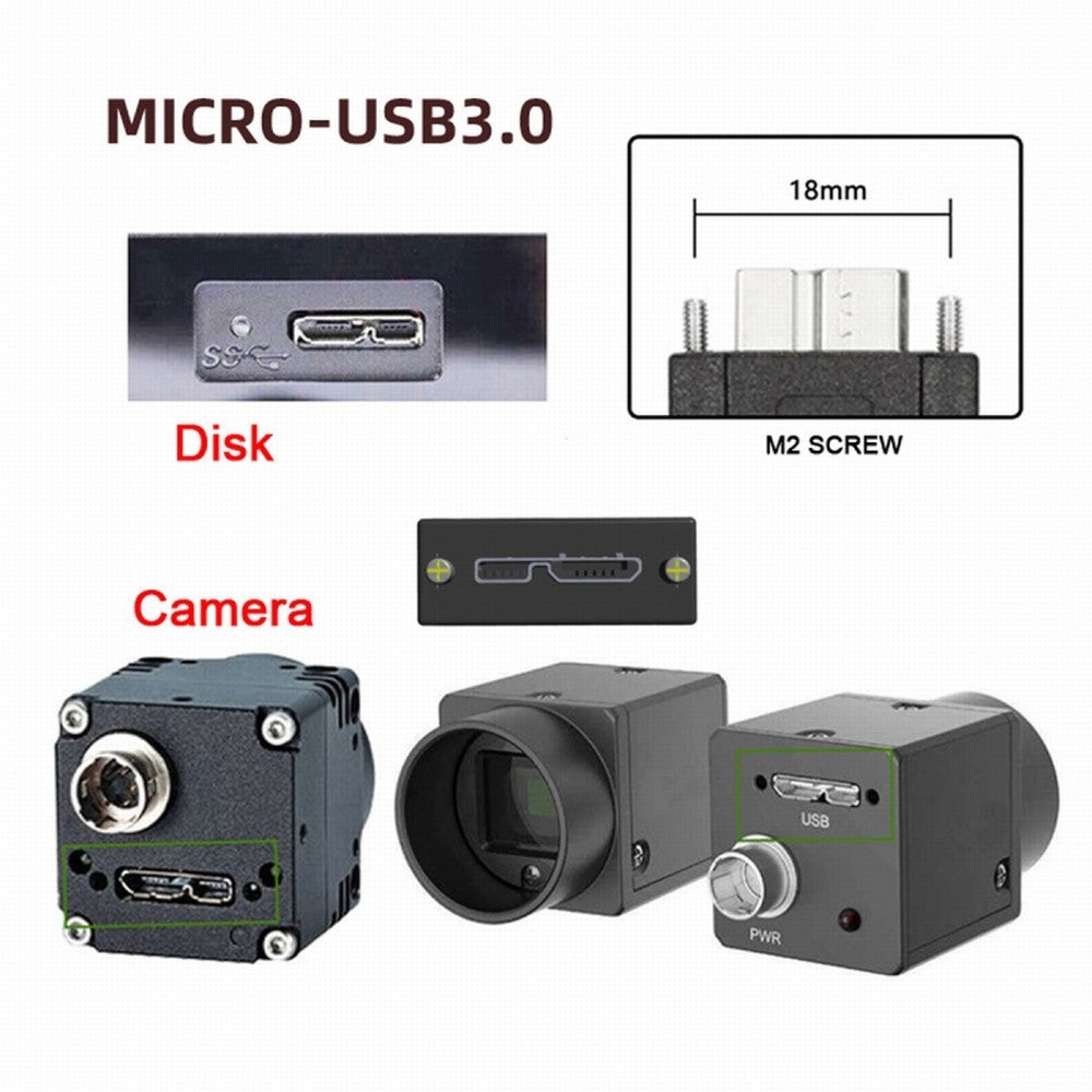 5Gbps USB-C Type-C Host to Micro USB3.0 Screw Mount Straight Cable for Industrial Camera Storage UC-105-BK
