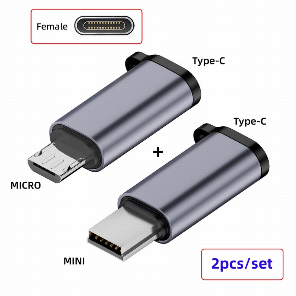2pcs/lot USB-C USB2.0 Type C Female to Micro Mini USB Male Power Adapter 480Mbps Data with Chain Holes UC-091-TF