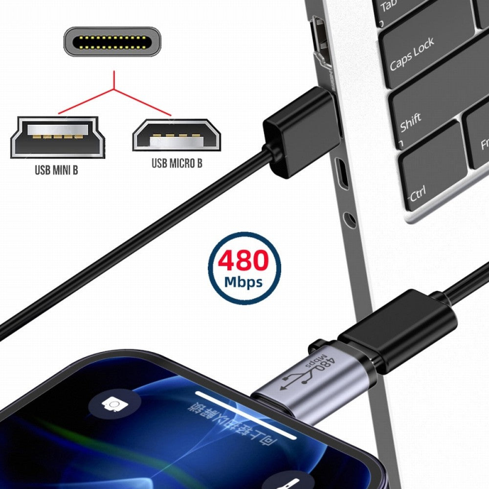 2pcs/lot USB-C USB2.0 Type C Female to Micro Mini USB Male Power Adapter 480Mbps Data with Chain Holes UC-091-TF