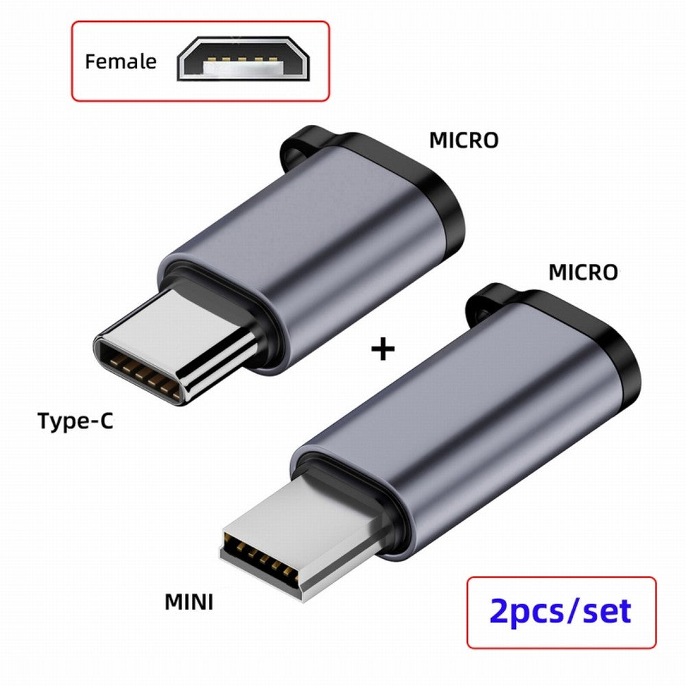 2pcs/lot USB2.0 Micro Female to Mini USB Type-C USB-C Male Power Adapter 480Mbps Data with Chain Holes UC-091-MF