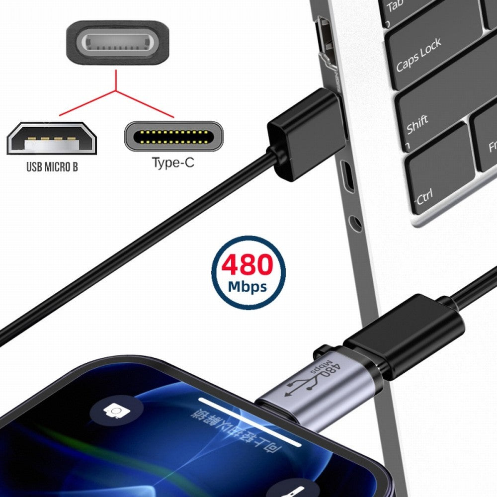 2pcs/lot USB2.0 8P Female to Micro USB Type-C USB-C Male Power Adapter 480Mbps Data with Chain Holes UC-091-LF
