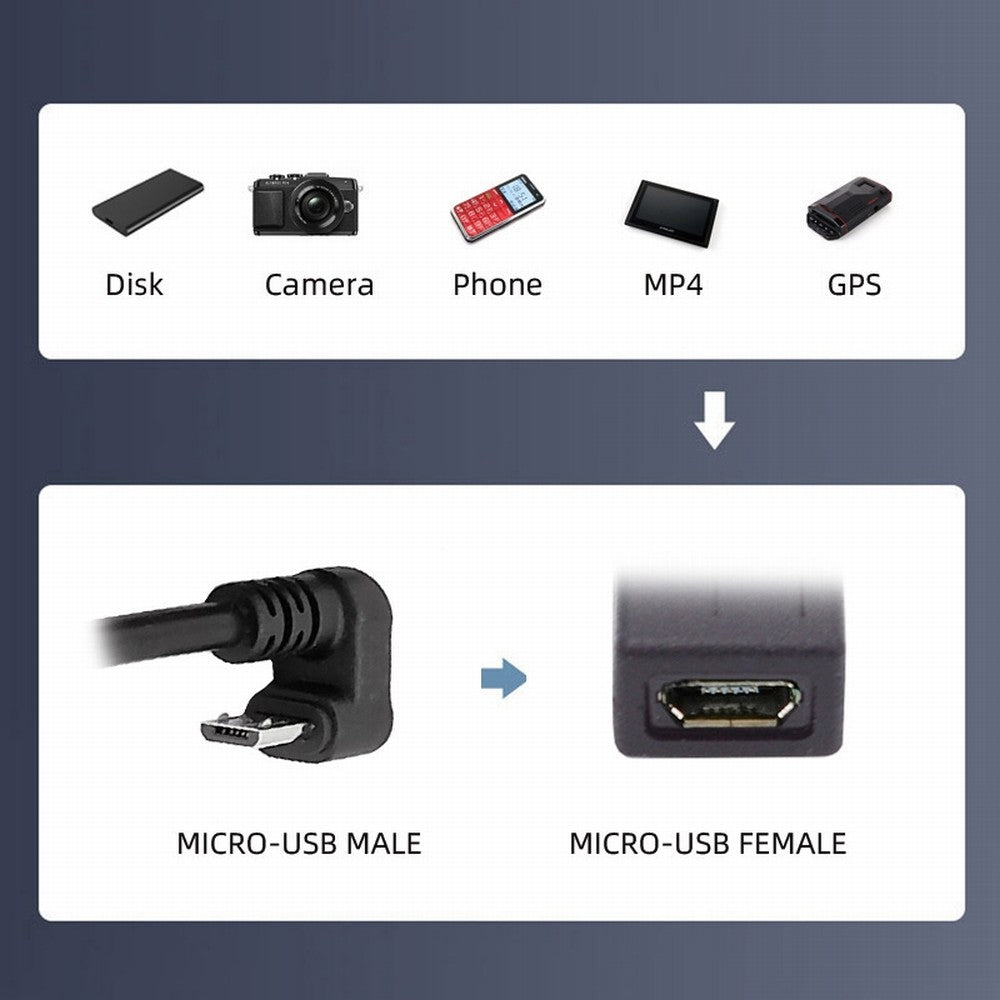 5Pin Micro USB 2.0 Male to Female Power Data Extension Cable Opposite U Shape Back Angled Type for Phone Laptop U2-096-OS