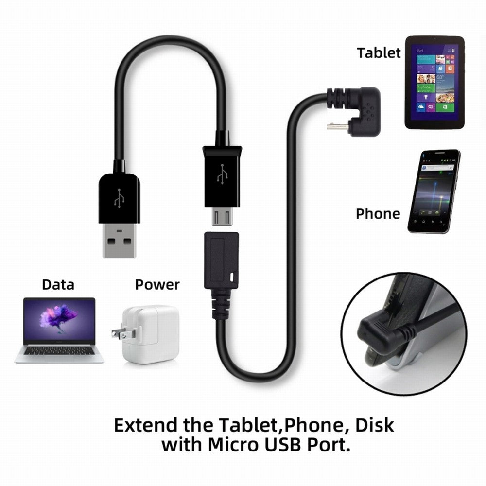 5Pin Micro USB 2.0 Male to Female Power Data Extension Cable Opposite U Shape Back Angled Type for Phone Laptop U2-096-OS