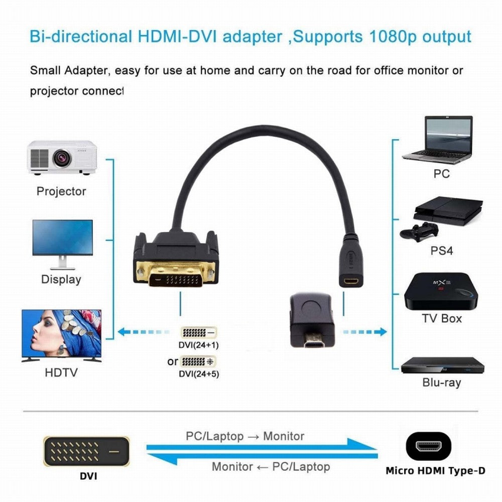 DVI 24+1 Male to Micro HDMI 1.4 Type-D 4K Female Extension Cable for Computer HDTV Graphics Card UHD HD-025-DF