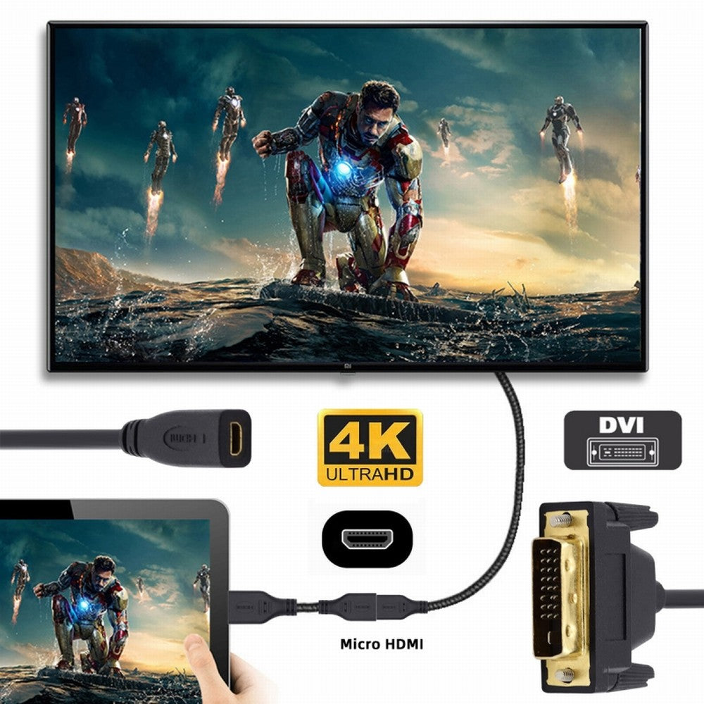 DVI 24+1 Male to Micro HDMI 1.4 Type-D 4K Female Extension Cable for Computer HDTV Graphics Card UHD HD-025-DF