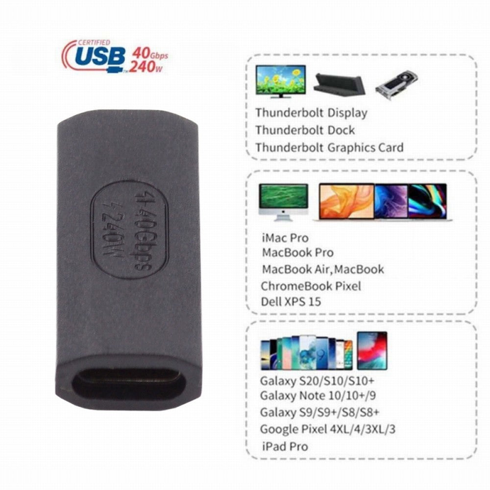 USB4 Type C Female to Female Extension 240W Power 40Gbps Data 8K Video Extender Adapter for NS Phone Laptop UC-103-FF