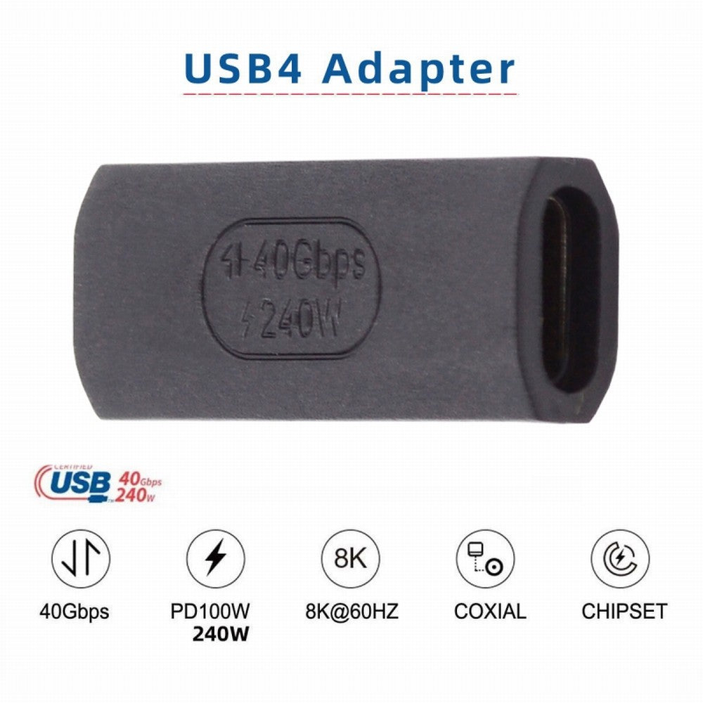 USB4 Type C Female to Female Extension 240W Power 40Gbps Data 8K Video Extender Adapter for NS Phone Laptop UC-103-FF