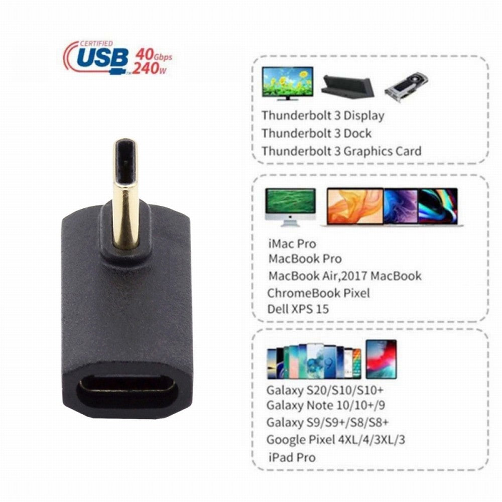 USB4 Type C Male to Female Extension 240W Power 40Gbps Data 8K Video Adapter Low Profile Left Right Angled for NS Phone Laptop UC-103-LP