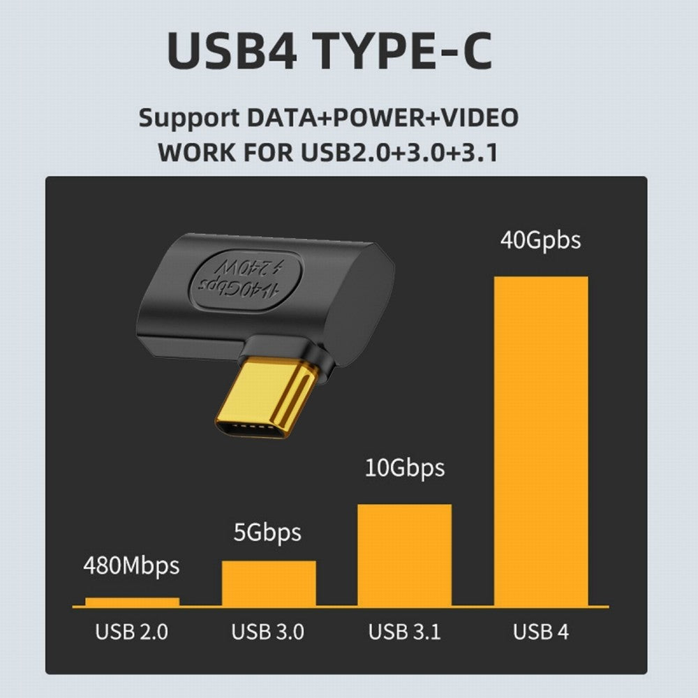 USB4 Type C Male to Female Extension 240W Power 40Gbps Data 8K Video Adapter Left Right Angled for NS Phone Laptop UC-103-RI