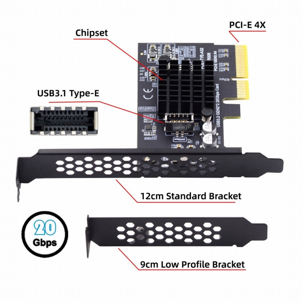 USB 3.2 Gen2 Type-E 20Gbps Front Panel Socket to PCI-E 4X Express Card Adapter for Desktop Motherboard UC-104-EF