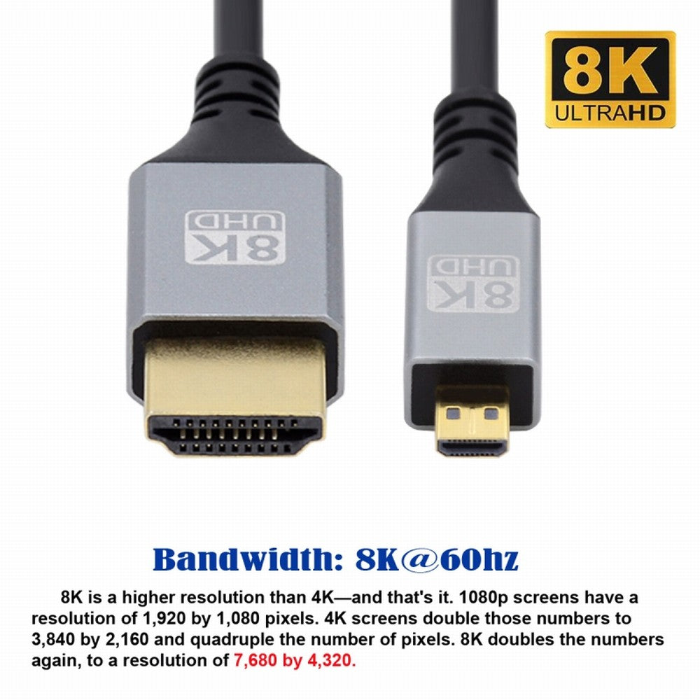 Micro HDMI 2.1 Ultra Thin HDTV Cable 8K 4K Hyper Super Flexible Slim Cord Type-A to Type-D for Camera HDTV CC-HD-032