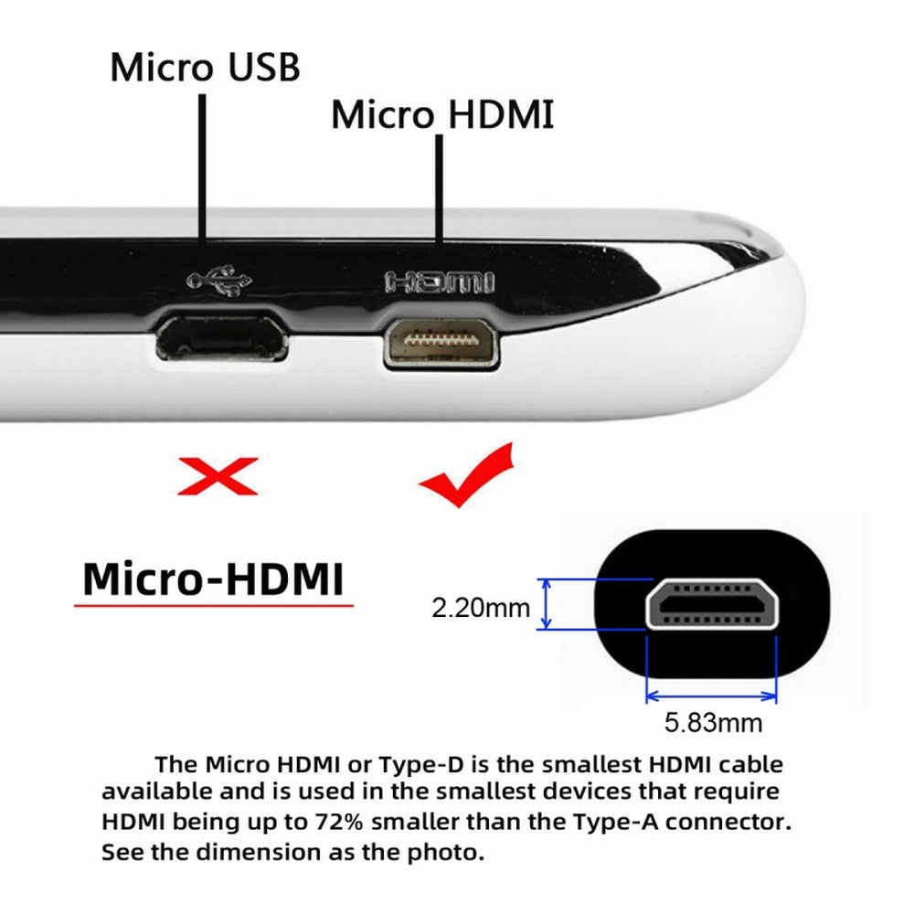 Micro HDMI 2.1 Ultra Thin HDTV Cable 8K 4K Hyper Super Flexible Slim Cord Type-A to Type-D for Camera HDTV CC-HD-032