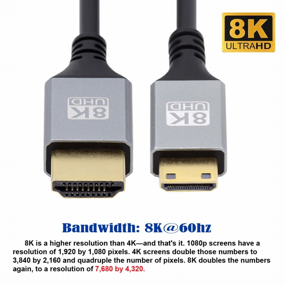 Mini HDMI 2.1 Ultra Thin HDTV Cable 8K 4K Hyper Super Flexible Slim Cord Type-A to Type-C for Camera HDTV CC-HD-039