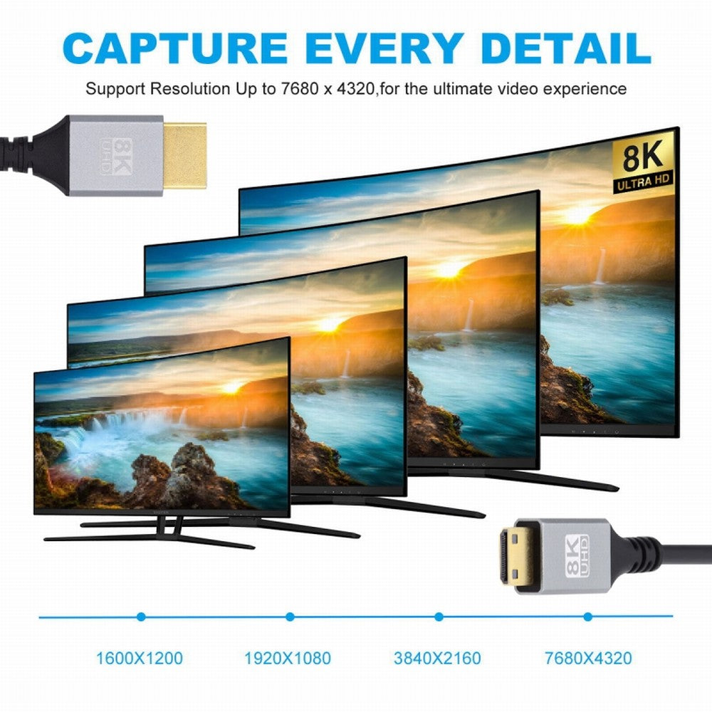 Mini HDMI 2.1 Ultra Thin HDTV Cable 8K 4K Hyper Super Flexible Slim Cord Type-A to Type-C for Camera HDTV CC-HD-039