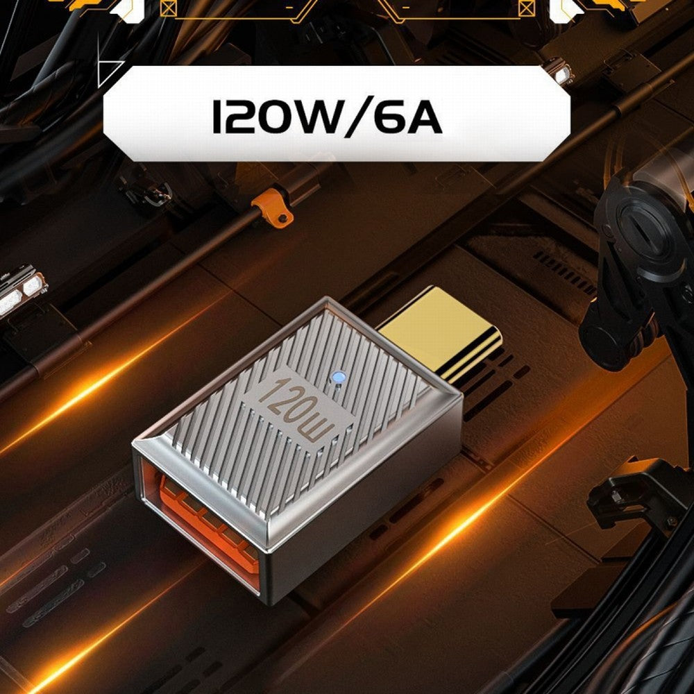 USB-C USB 3.1 Type C Male to USB 3.0 A Female 10Gbps OTG Data 120W Power Adapter Alloy Shell Mecha Cyberpunk Style UC-017-SL