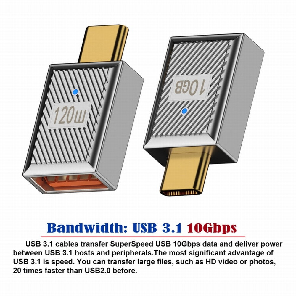 USB-C USB 3.1 Type C Male to USB 3.0 A Female 10Gbps OTG Data 120W Power Adapter Alloy Shell Mecha Cyberpunk Style UC-017-SL