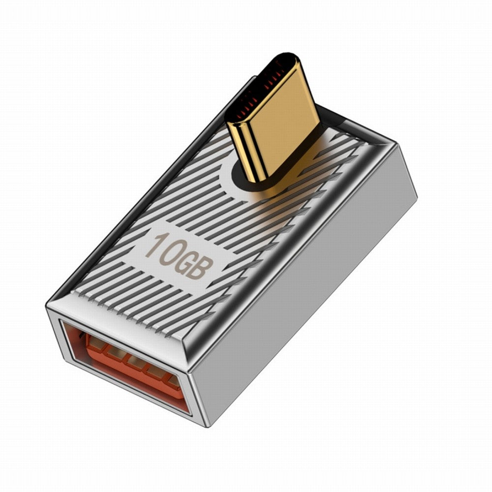 USB-C USB 3.1 Type C Male to USB 3.0 A Female 10Gbps OTG Data 120W Power Low Profile Angled Adapter Alloy Shell Mecha Cyberpunk Style UC-017-LP