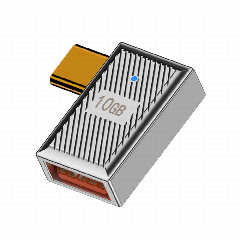 USB-C USB 3.1 Type C Male to USB 3.0 A Female 10Gbps OTG Data 120W Power Left Right Angled Adapter Alloy Shell Mecha Cyberpunk Style UC-017-RI