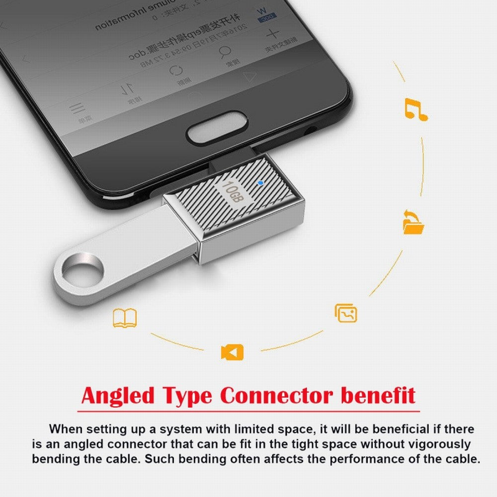 USB-C USB 3.1 Type C Male to USB 3.0 A Female 10Gbps OTG Data 120W Power Left Right Angled Adapter Alloy Shell Mecha Cyberpunk Style UC-017-RI
