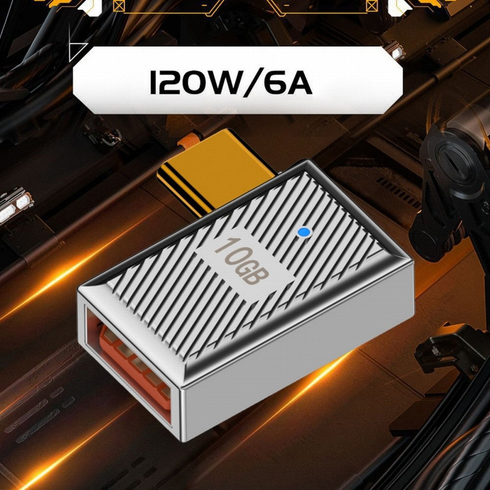 USB-C USB 3.1 Type C Male to USB 3.0 A Female 10Gbps OTG Data 120W Power Left Right Angled Adapter Alloy Shell Mecha Cyberpunk Style UC-017-RI