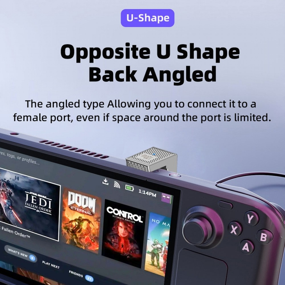 USB-C USB 3.1 Type C Male to USB 3.0 A Female 10Gbps OTG Data 120W Power Opposite U Shape Back Angled Adapter Alloy Shell Mecha Cyberpunk Style UC-017-OS