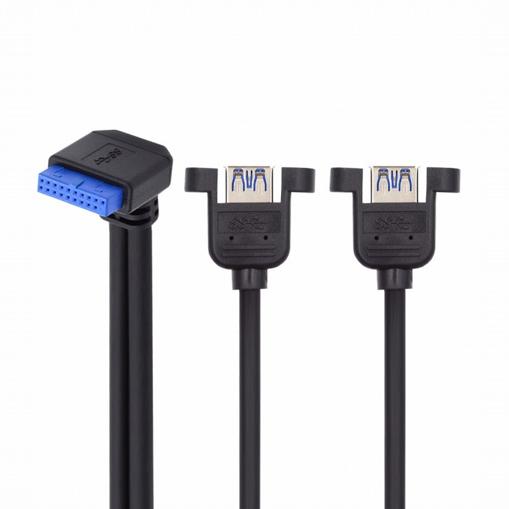 Up Angled 19/20Pin Header to USB 3.0 Dual Ports Female Screw Mount Type Cable 90 Degree 5Gbps U3-088-UP