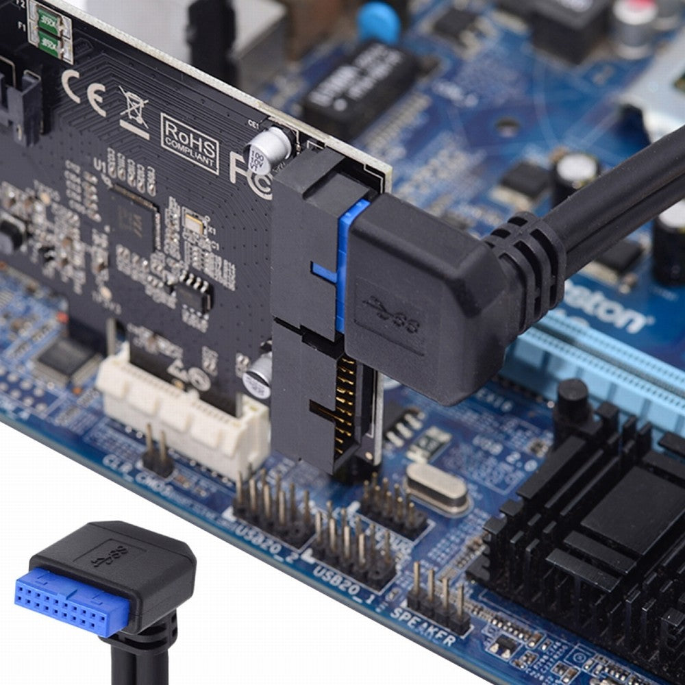 Up Angled 19/20Pin Header to USB 3.0 Dual Ports Female Screw Mount Type Cable 90 Degree 5Gbps U3-088-UP