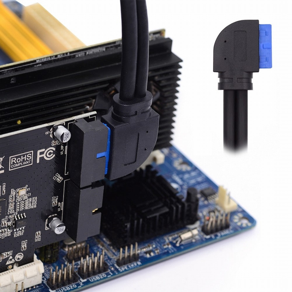 Left Angled 19/20Pin Header to USB 3.0 Dual Ports Female Screw Mount Type Cable 90 Degree 5Gbps U3-088-LE