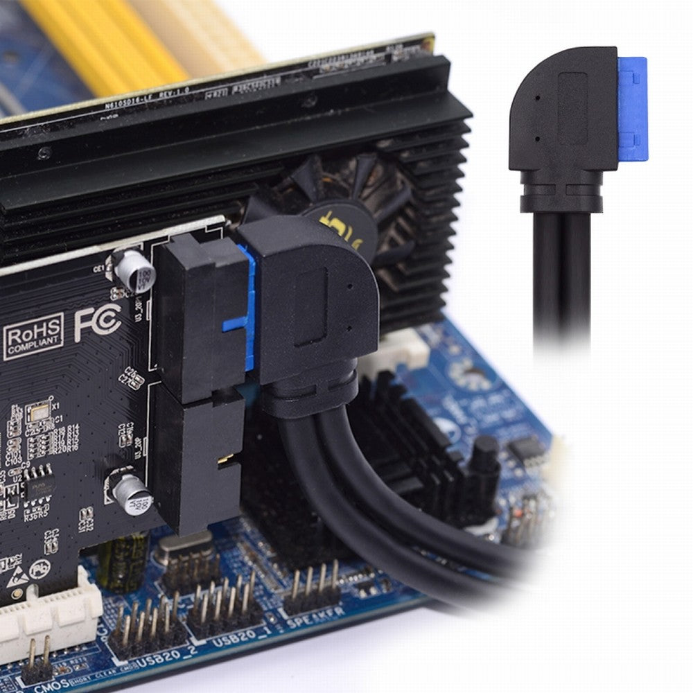 Right Angled 19/20Pin Header to USB 3.0 Dual Ports Female Screw Mount Type Cable 90 Degree 5Gbps U3-088-RI