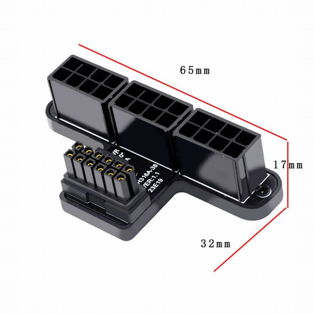 12VHPWR ATX3.0 PCI-E 5.0 Power Modular to Three ATX 8P Adapter for 4080 5090TI 16Pin 12+4P Graphics Card Down Angled 90 Degree PW-048-DN