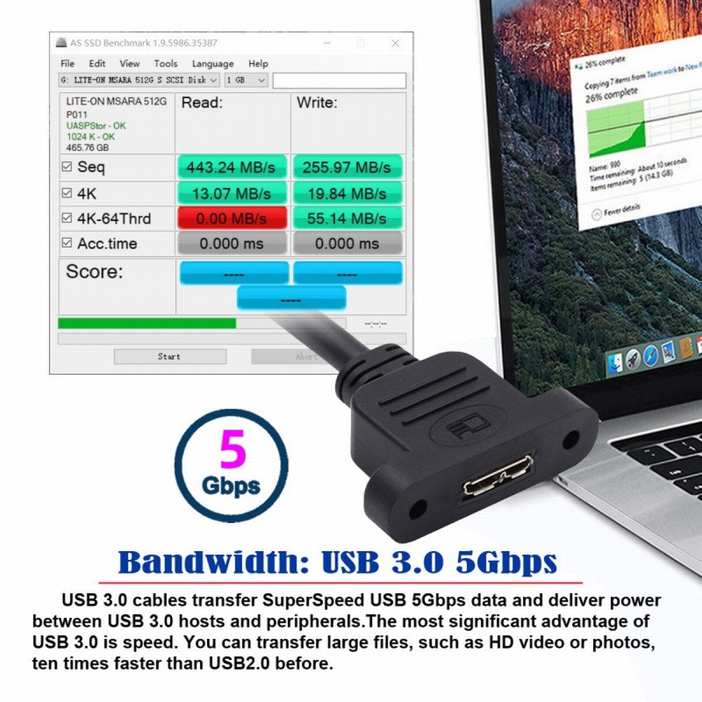 Type-C USB 3.0 USB-C Male to Micro 3.0 Type-B Female Screw Mount Type Extension Cable 5Gbps U3-083-CM