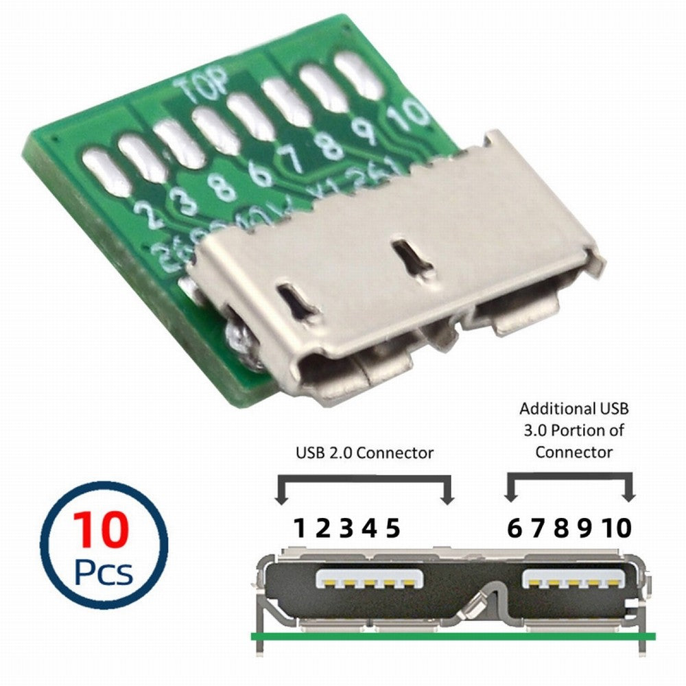 10pcs Micro USB 3.0 10pin Female Socket Receptacle Board Mount SMT Type with PCB for USB Disk DIY OEM CN-007