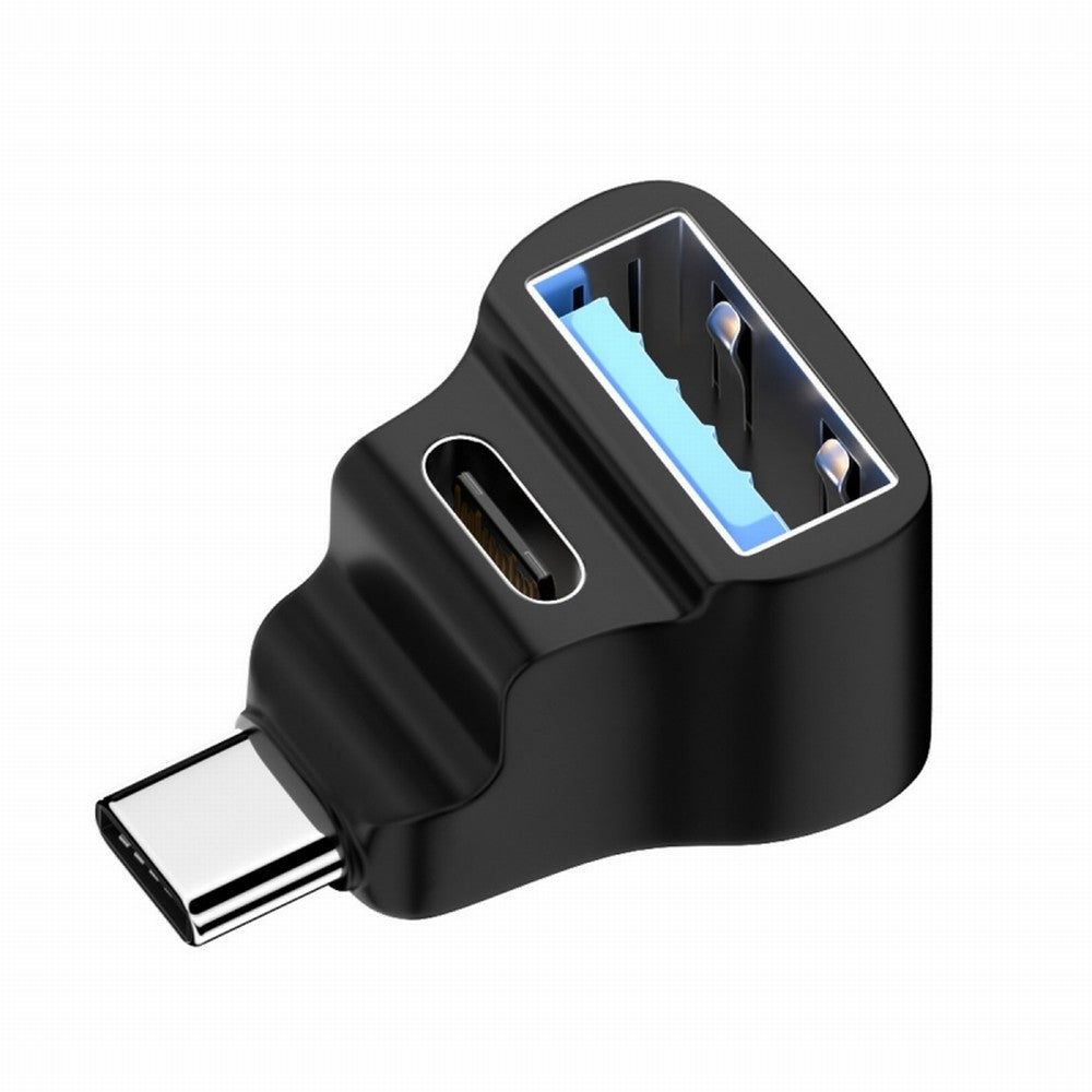 10Gbps USB3.1 Type C Male to Dual Type-A OTG & Type-C Female Power Data Splitter Adapter Angled Compatible with Steam Deck Laptop UC-068-AC