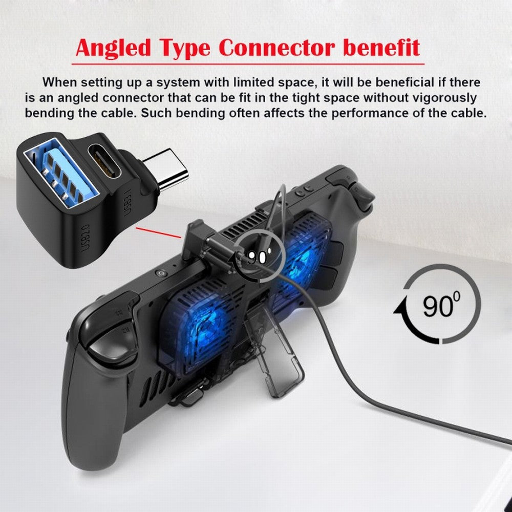 10Gbps USB3.1 Type C Male to Dual Type-A OTG & Type-C Female Power Data Splitter Adapter Angled Compatible with Steam Deck Laptop UC-068-AC