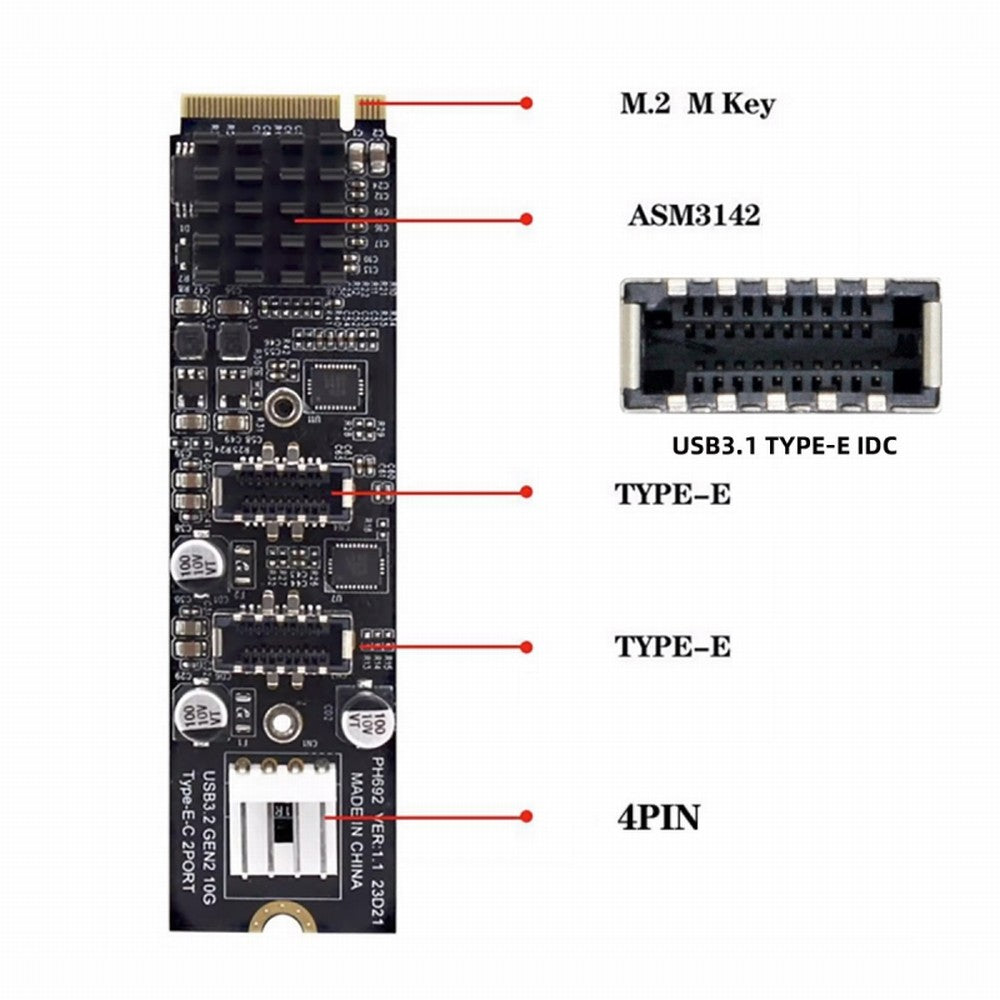 10Gbps Dual Type-E USB 3.1 Front Panel Socket to NVME NGFF M-Key Express Card Adapter for Motherboard EP-020