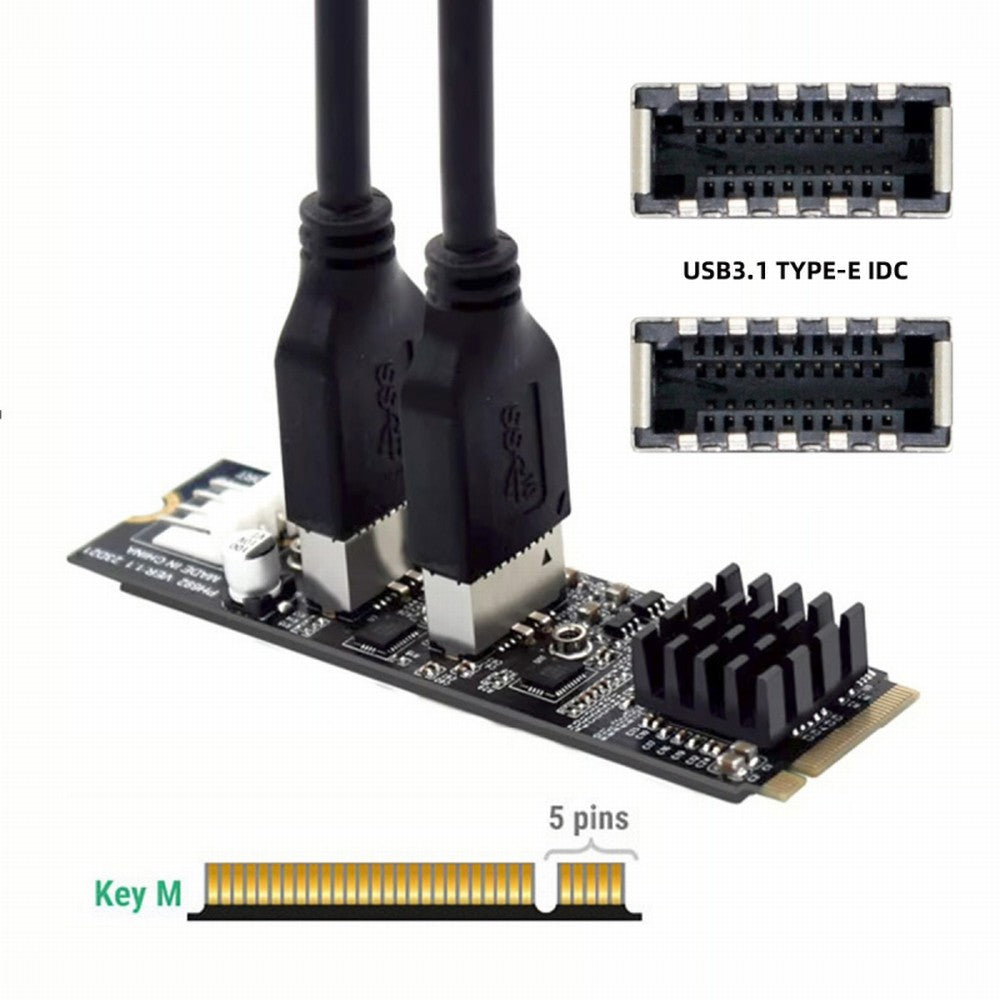 10Gbps Dual Type-E USB 3.1 Front Panel Socket to NVME NGFF M-Key Express Card Adapter for Motherboard EP-020