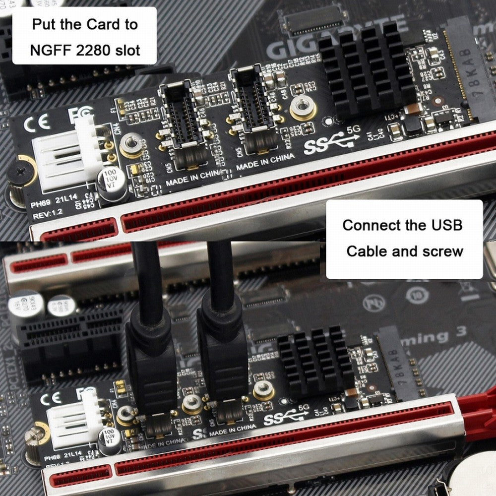 10Gbps Dual Type-E USB 3.1 Front Panel Socket to NVME NGFF M-Key Express Card Adapter for Motherboard EP-020